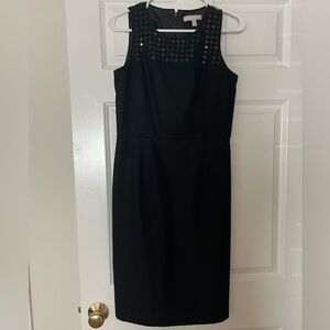 Banana Republic sz 4 black wool blend fully lined sheath dress w/sequins at neck